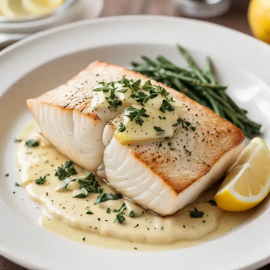 Roasted Halibut with Lemon-Herb Butter Sauce